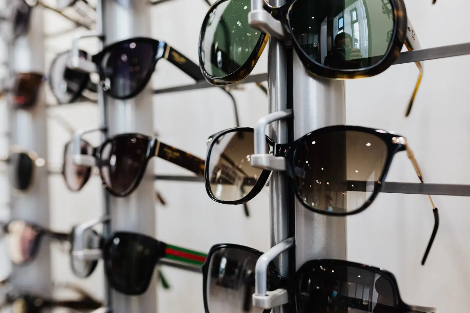 Close up of a pair of glasses frames on a shop counter